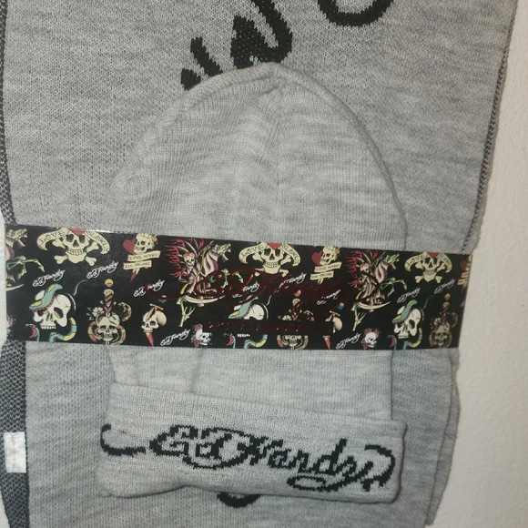 Ed Hardy Gray Scarf and Beanie Set - Picture 5 of 5